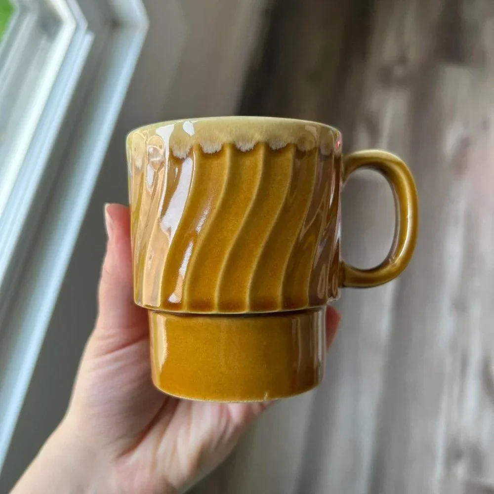 Mustard Ribbed Ceramic Matching Mug Set - Picture 3 of 4